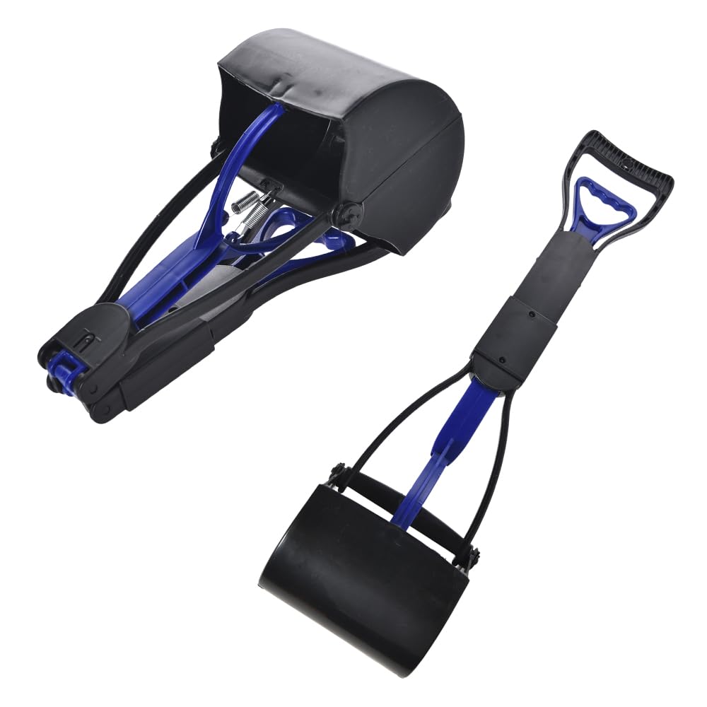 1ABOVE Heavy Duty Portable Pooper Scooper - Foldable, Long Reach, Easy Squeeze Trigger | Black & Blue