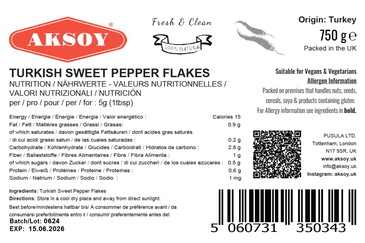 AKSOY Premium Turkish Sweet Red Pepper Flakes (Pul Biber) - 750g Resealable Bag | Mild & Sweet Flavor 7