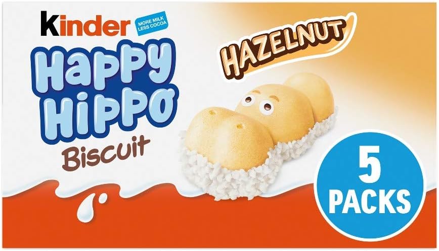 Kinder Happy Hippo Hazelnut Biscuit Wafer with Milk and Hazelnut Filling, 10 Packs of 5 Biscuits (50 Total) 3