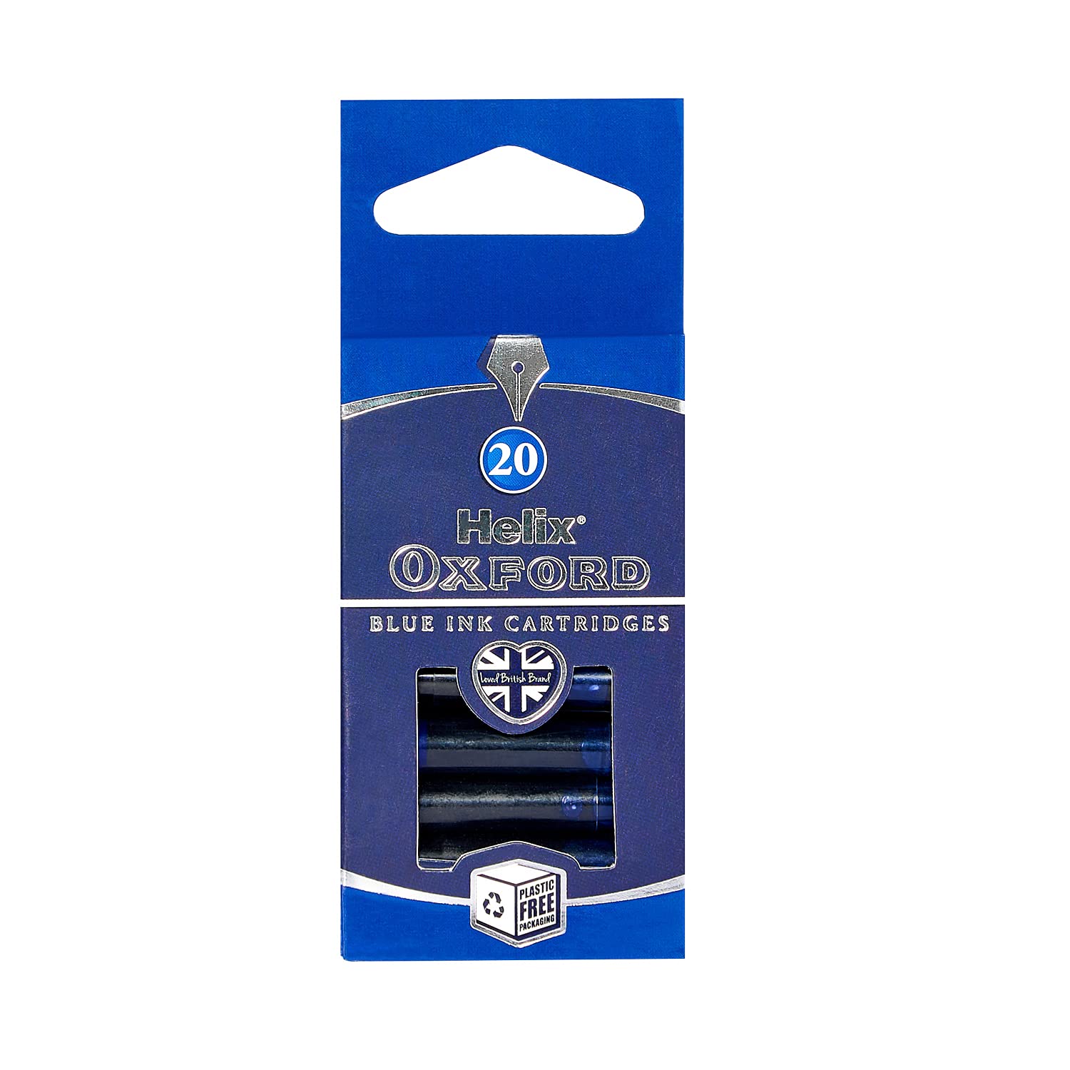 Helix Oxford 219820 Universal Blue Ink Cartridge Refills for Fountain Pens | Pack of 20 | Washable Ink 1