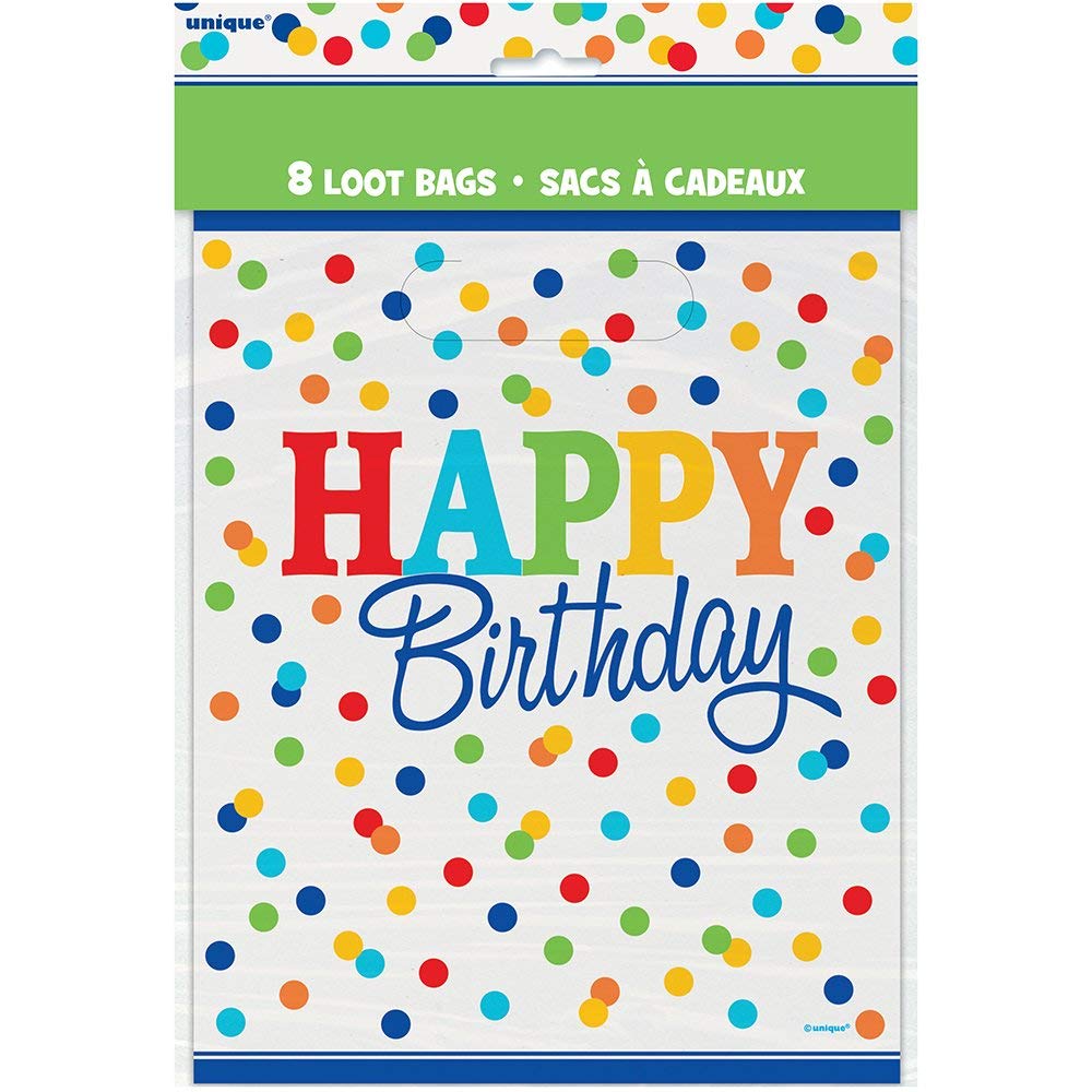 Unique Party 58263 - Rainbow Polka Dot Party Bags | Pack of 8 | 23cm x 18cm