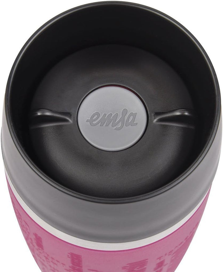 Emsa - Travel Mug Insulated Drinking Cup with Quick Press Closure, 360 ml, Raspberry