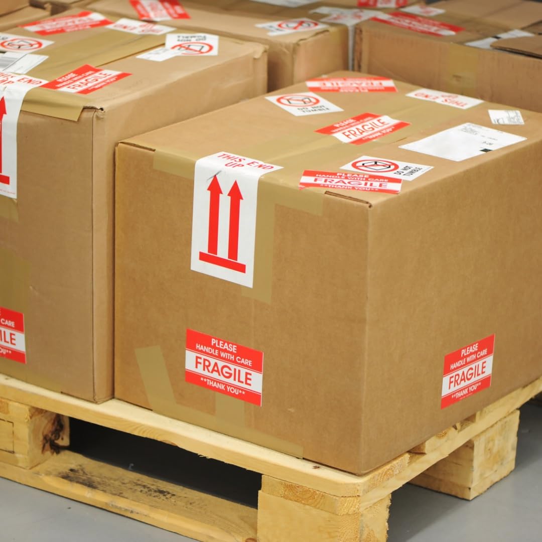 Double Dragon Fragile Handle With Care All-Purpose Labels - 500 Pack, 2x3 Inch Red & White 4