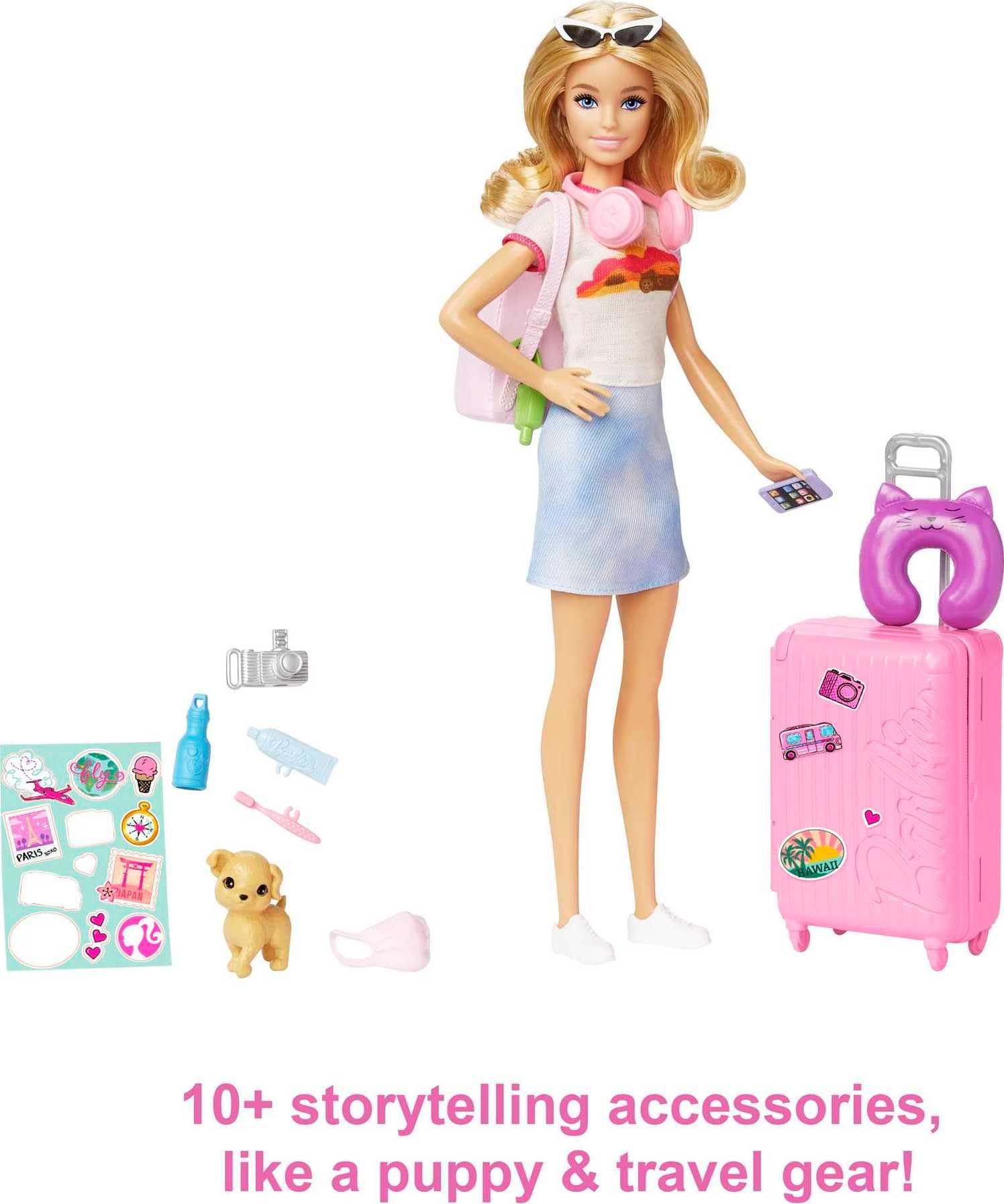 Barbie 'Malibu' Travel Doll Set with Puppy and 10+ Accessories | Blonde Hair | Model HJY18 4
