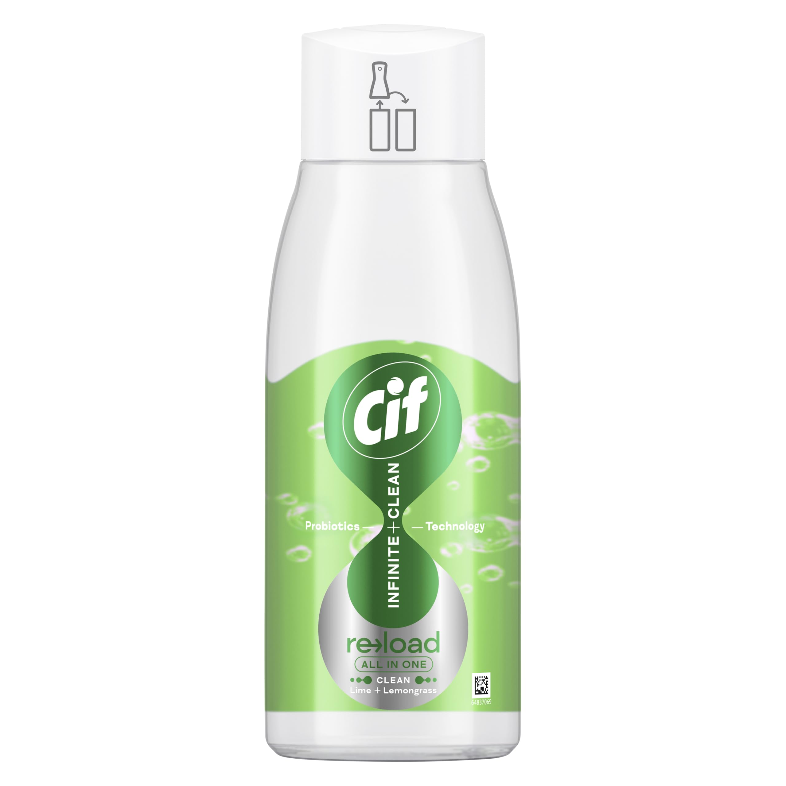 Cif Infinite Clean All-in-One Cleaner Reload - Lime & Lemongrass Scent | Probiotics Powered | 590 ml 1