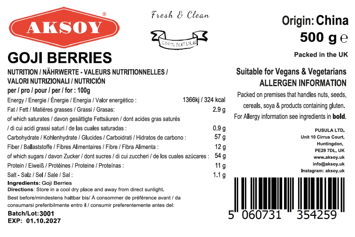 AKSOY Raw Sun-Dried Goji Berries - 500g Natural Wolfberries | Vegan Friendly 2