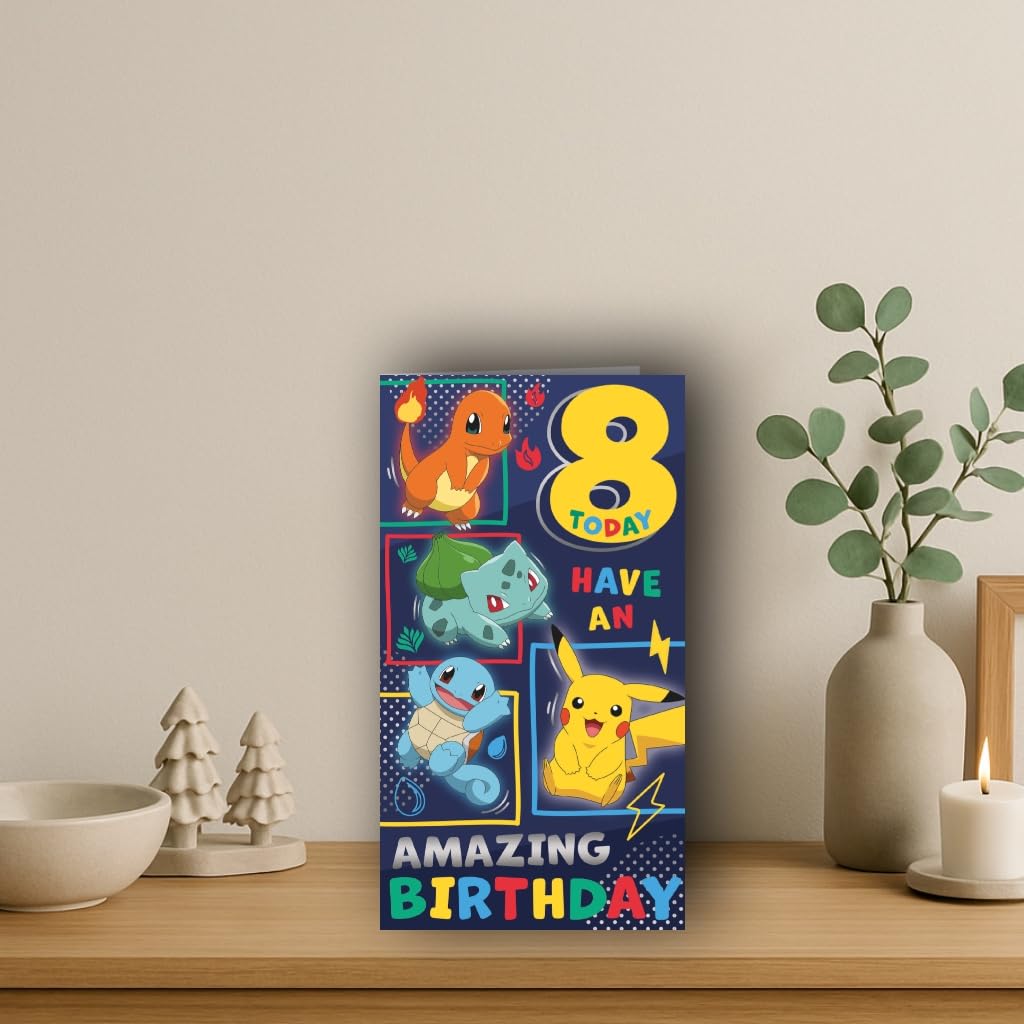 Danilo Promotions LTD Pokemon Birthday Card for Age 8 | Standard Size 22.9cm x 12.7cm | Recycled Content 4