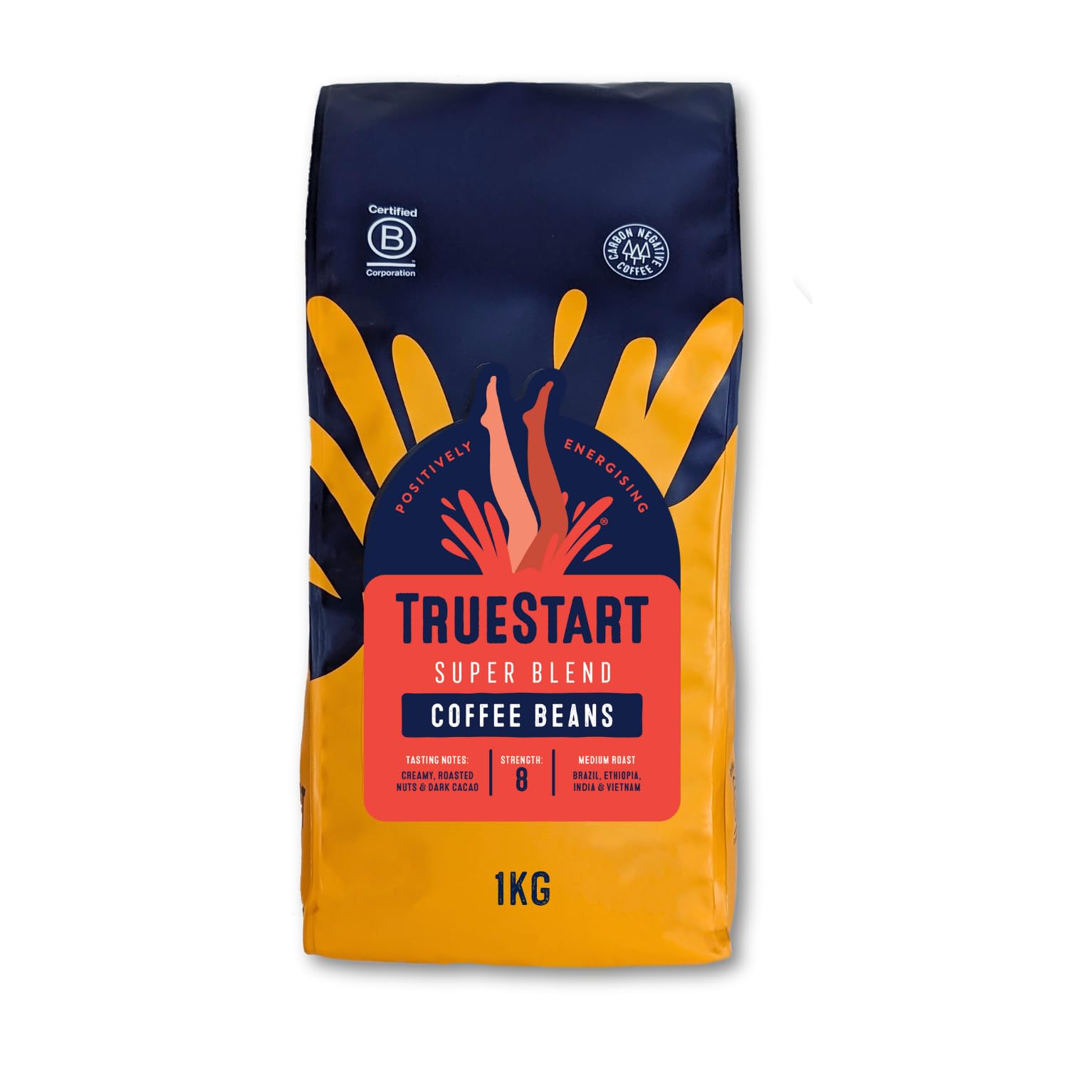 TrueStart Coffee Beans Super Blend Strong 1kg – Mycotoxin-Free Medium Roast Arabica, Notes of Roasted Nut & Dark Cocoa, Ideal for Espresso