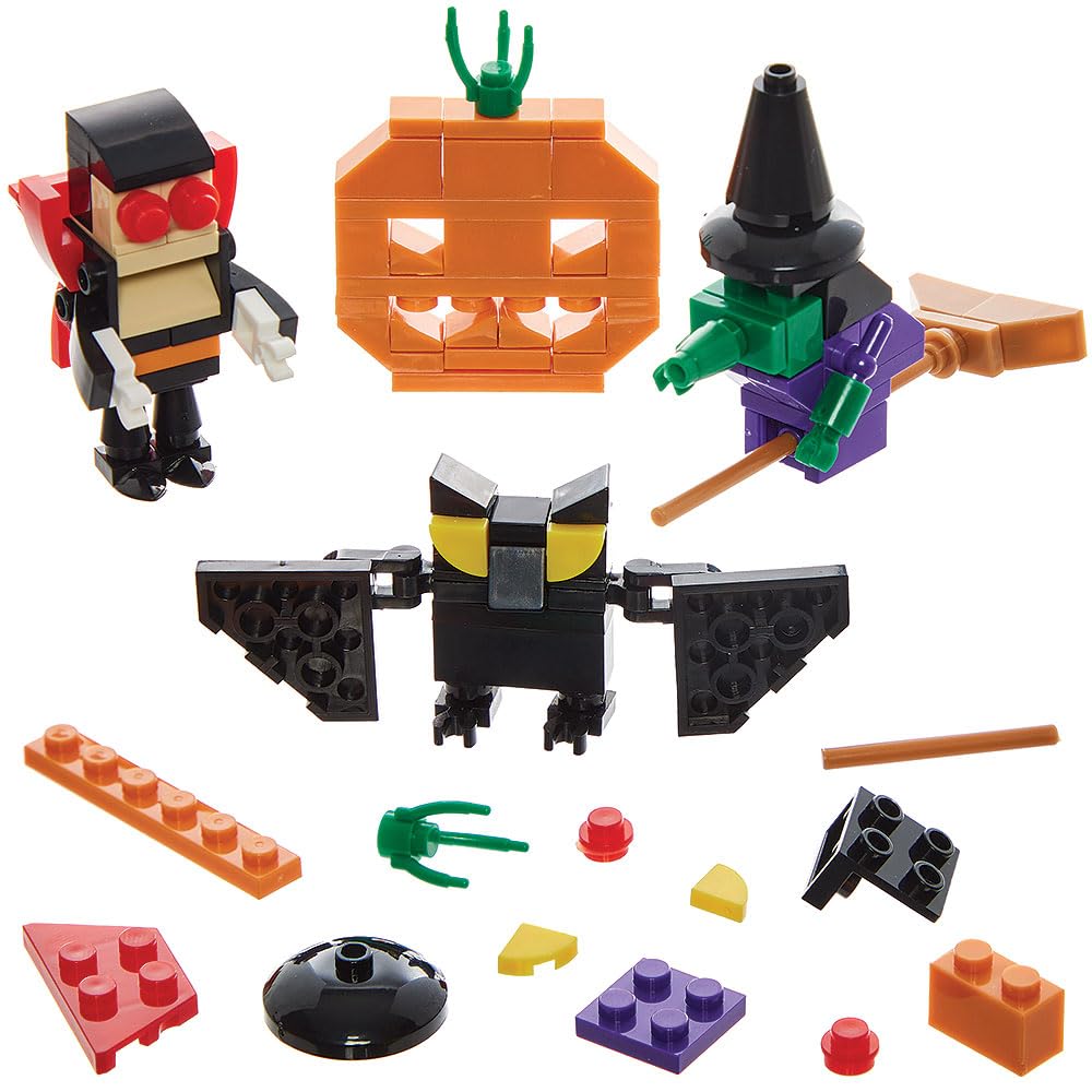 Baker Ross FN657 Halloween Building Brick Kits - 4 Spooky Character Sets for Kids Age 6+