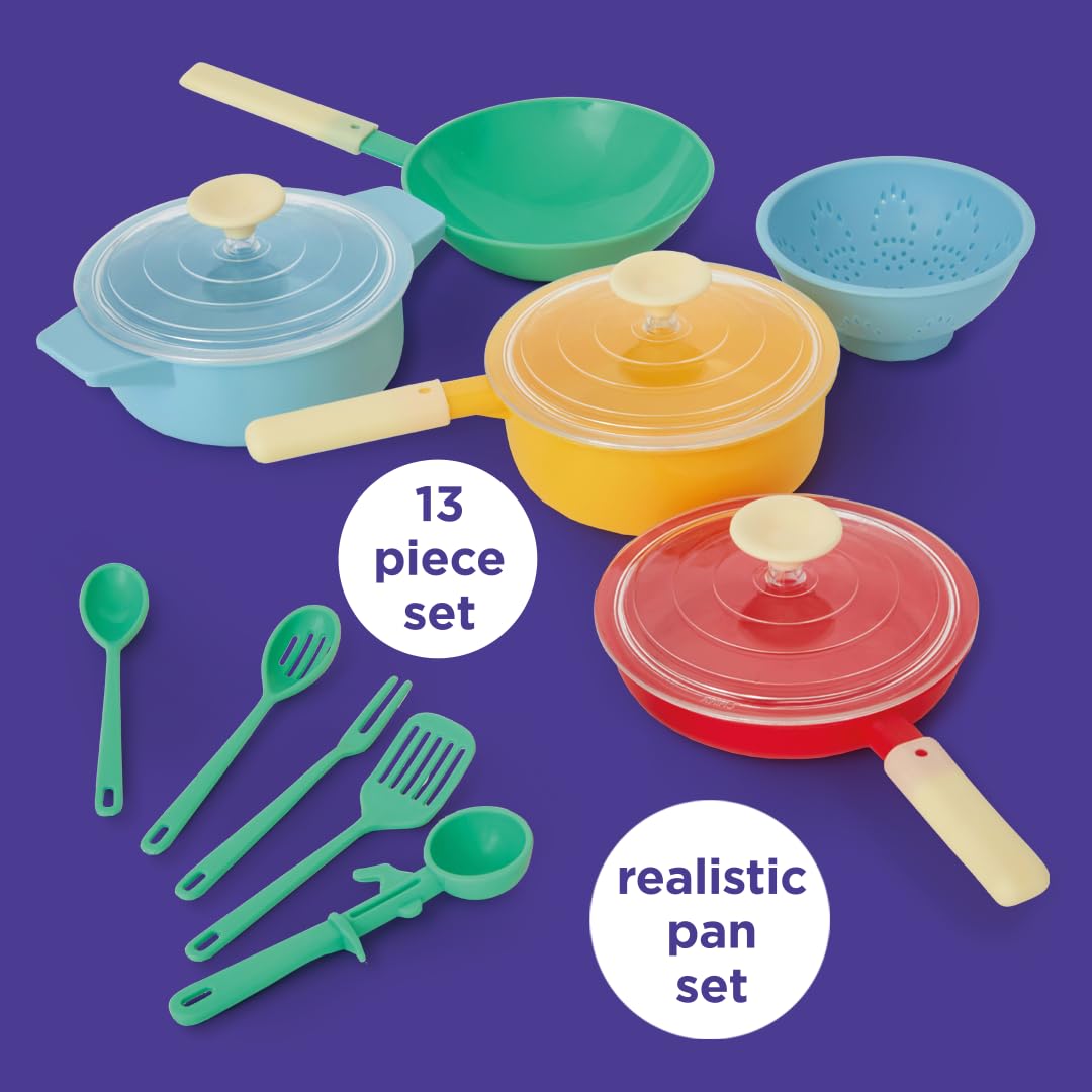Casdon Pan Set - Realistic Pastel Toy Kitchen Set with Utensils | Ages 3+ | Plastic 2