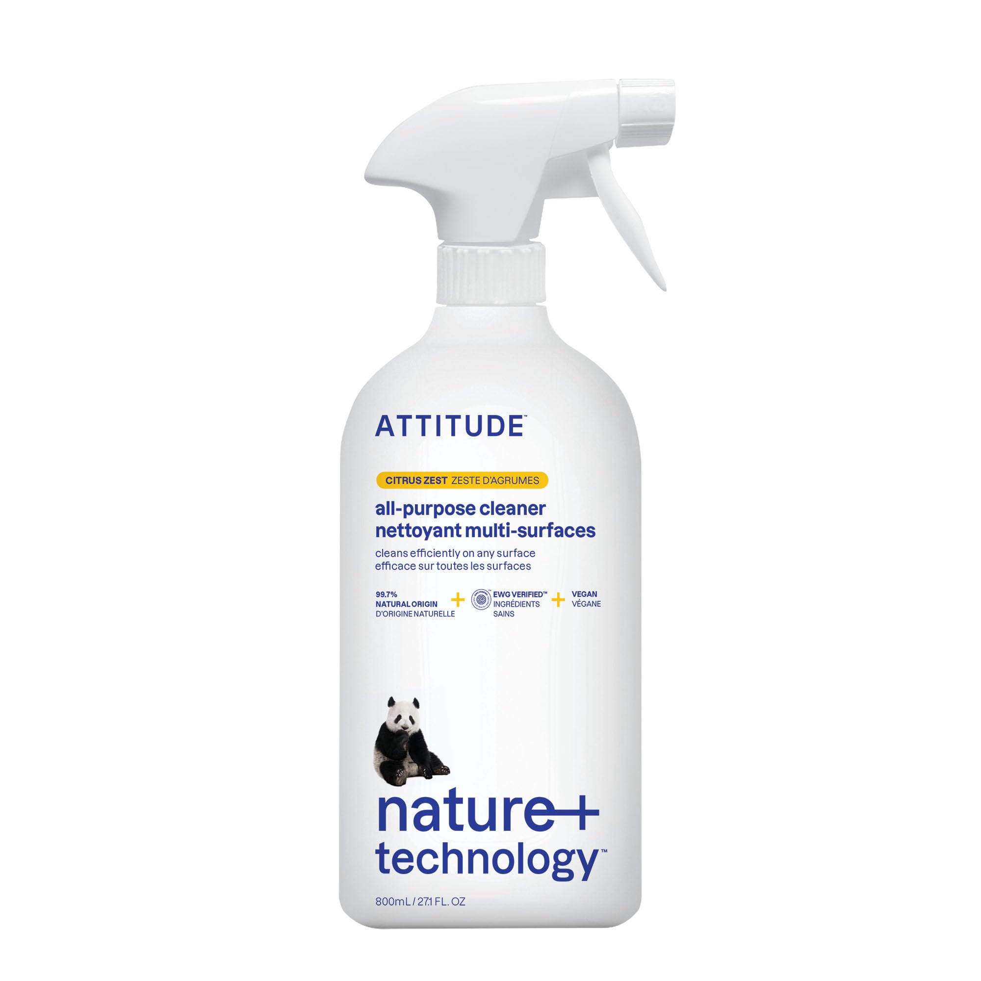 ATTITUDE All-Purpose Cleaner Spray - EWG Verified, Vegan, 94% Natural Origin Ingredients, Citrus Zest Scent, 800 ml