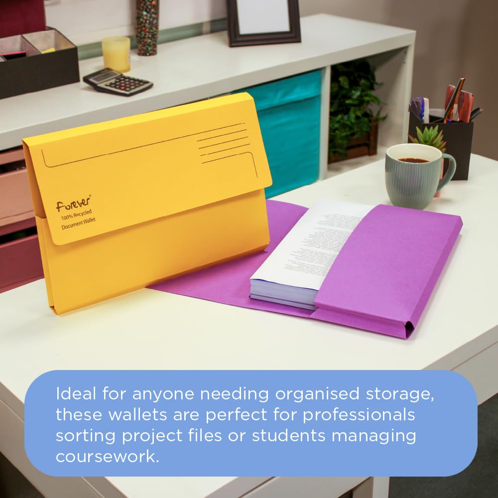 Exacompta Forever Document Wallets - 290 gsm Recycled Board | A4/Foolscap | Assorted Colours | Pack of 25 3