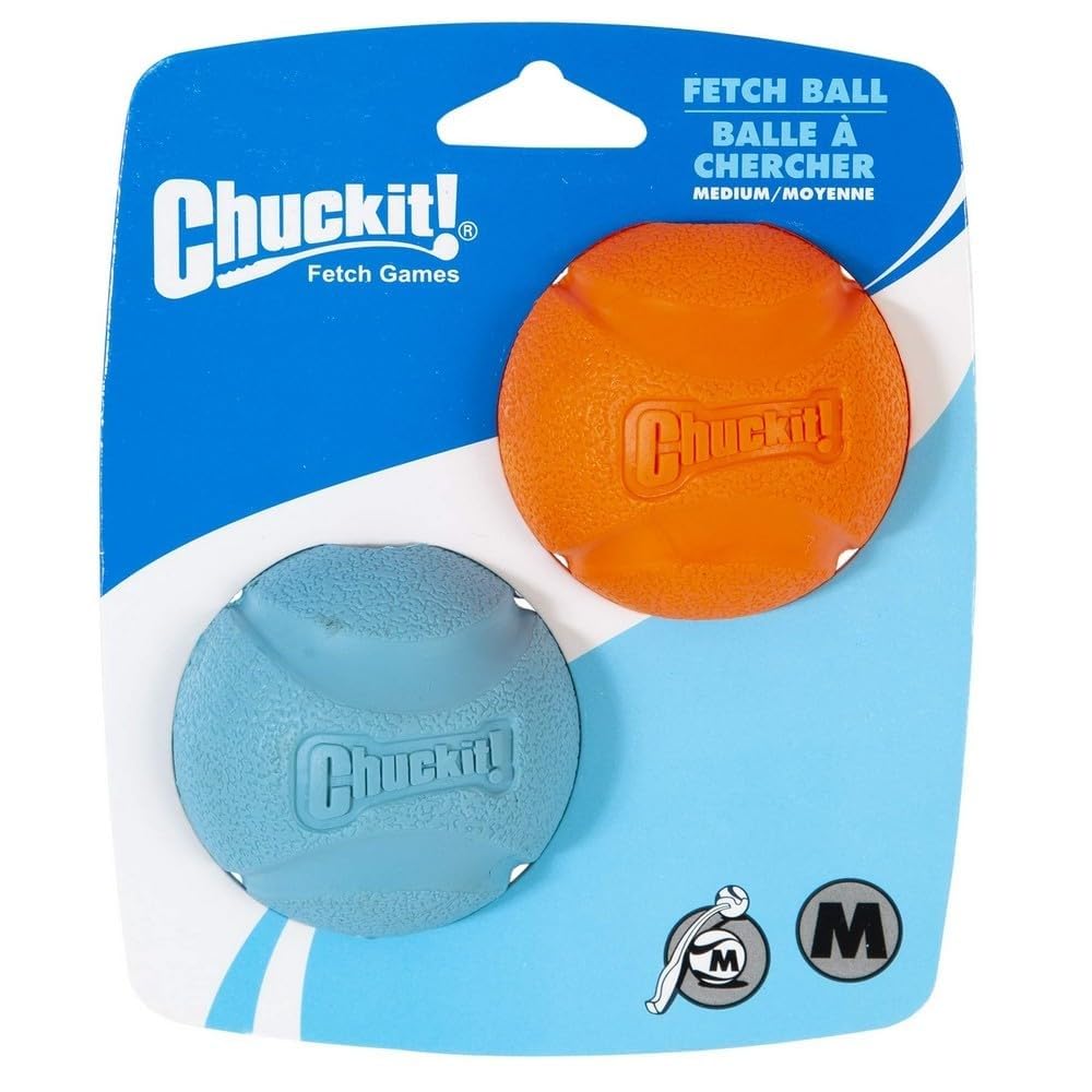 Chuckit! Fetch Ball Dog Toy - Durable Rubber, High Bounce | Medium Size, 2 Pack