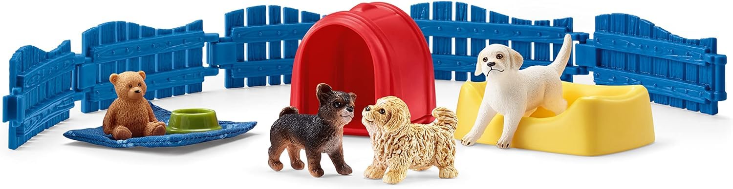 SCHLEICH Farm World Puppy Pen Playset - 13-Piece Animal Playset with 3 Puppies 4