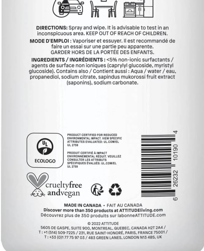 ATTITUDE All Purpose Cleaner Spray - EWG Verified, Vegan, 800 ml 8