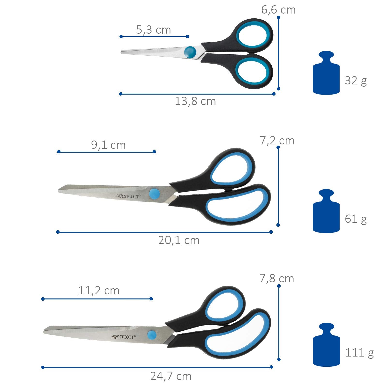 Westcott Easy Grip Scissors Set (3 Pack) - Titanium Blades, Soft Handles | Sizes 5", 8", 10"