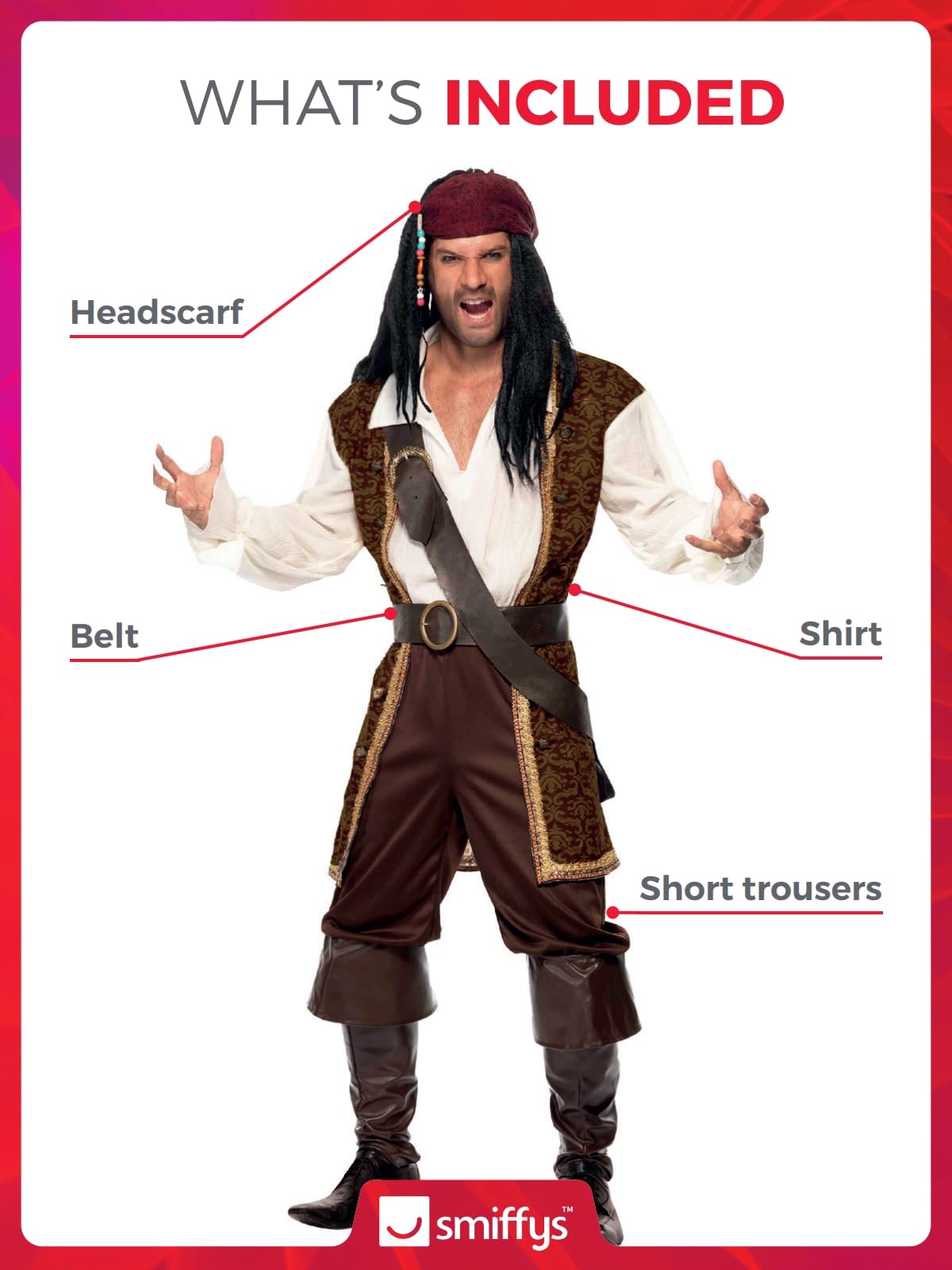 Smiffys High Seas Pirate Costume - Adult Men's Size M (38"-40")
