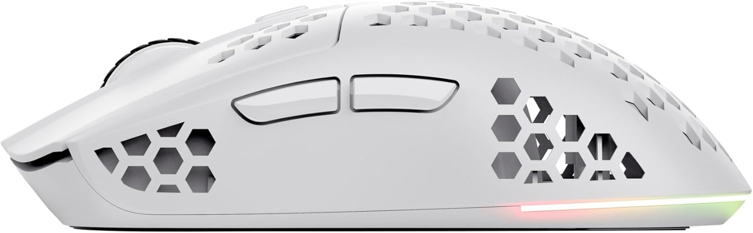 Trust GXT 929W Helox Wireless Gaming Mouse – Ultra-Lightweight 75g, 2.4GHz, Rechargeable, 800-4800 DPI, Honeycomb Design, White 2