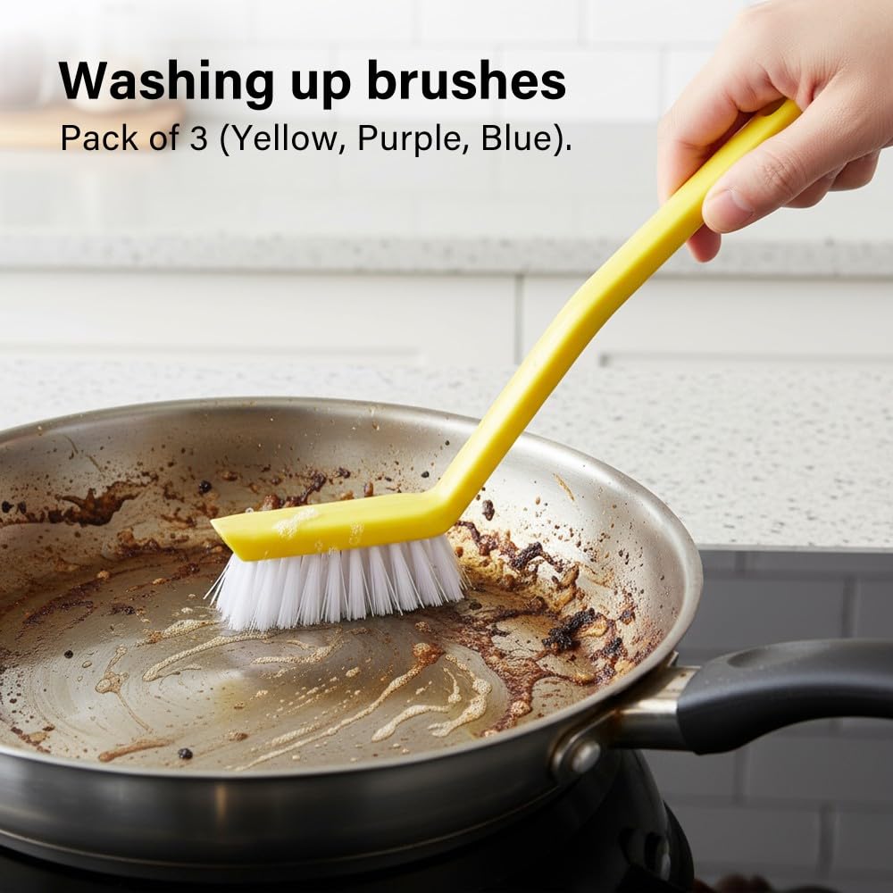 Vivo Technologies Kitchen Brushes - Pack of 3 | Removes Burnt Food & Grease | Non-Slip Grip