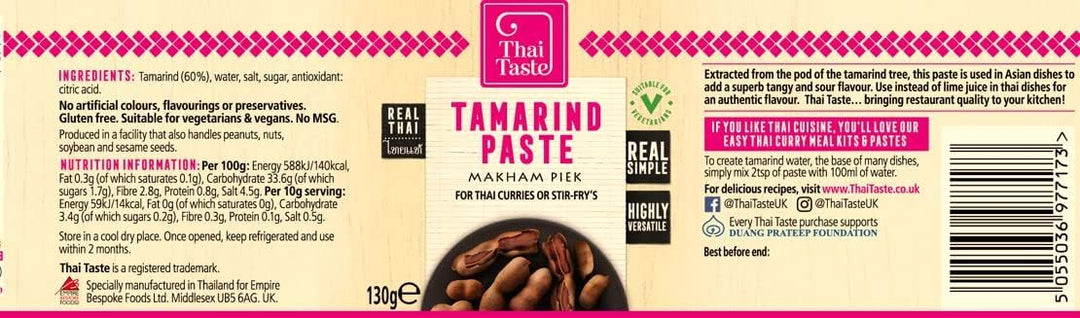 Thai Taste Tamarind Paste, 130g - Authentic Thai & Asian Cooking Paste, Gluten-Free, Vegan-Friendly, Sour Flavor Enhancer