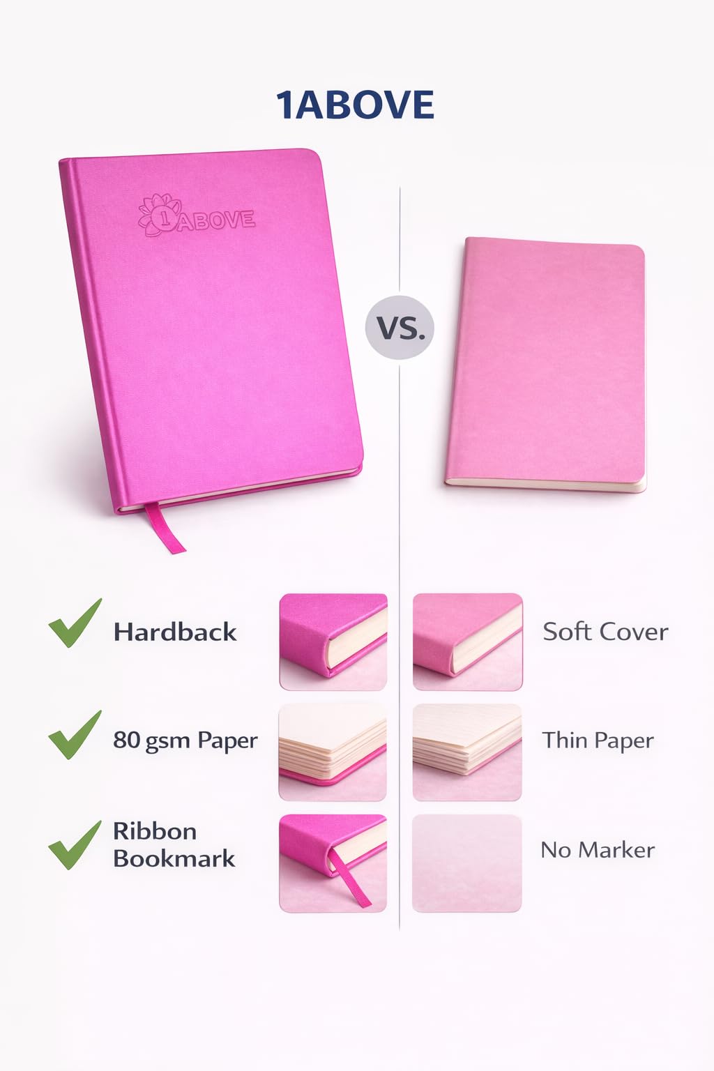 1ABOVE A4 Soft Feel Executive Notebook | Hardback | 160 Lined Pages | Pink