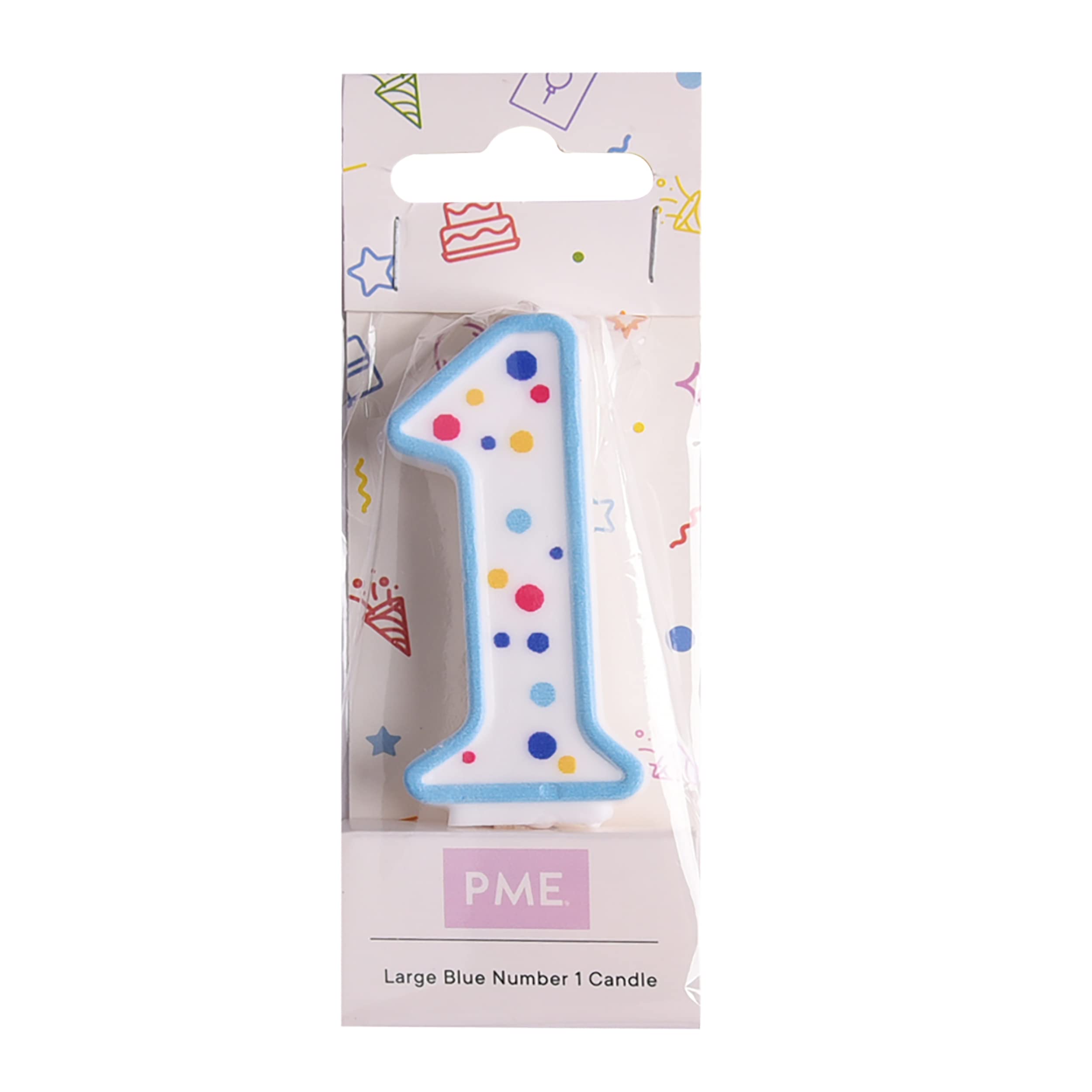 PME Blue Number 1 Candle - Large Size, Polka Dot Pattern