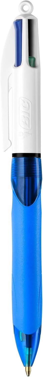 BIC 4 Colours Grip Retractable Ballpoint Pens - Box of 12- Medium Point (1.0 mm) - Extra-Comfort Grip - Translucent Blue Barrel 5