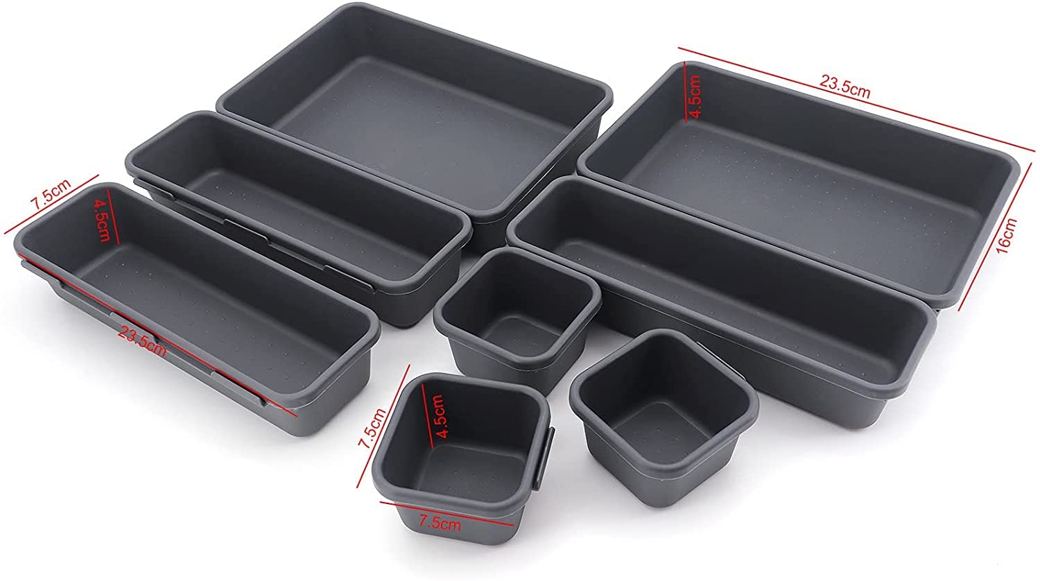 Addis Interlocking Drawer Organiser Trays Set - 8 Piece, White Plastic | Customizable Fit 6
