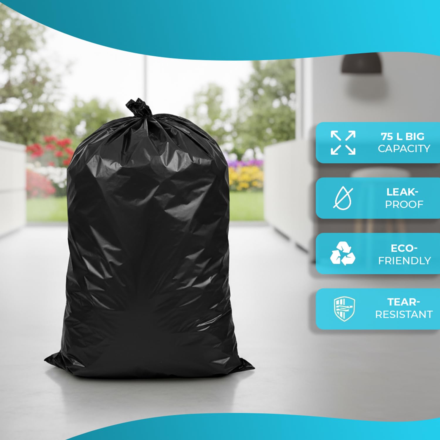 Roe Tenpo Extra Strong Bin Bags - 75L Capacity, 20 Count, Black | Recyclable 4