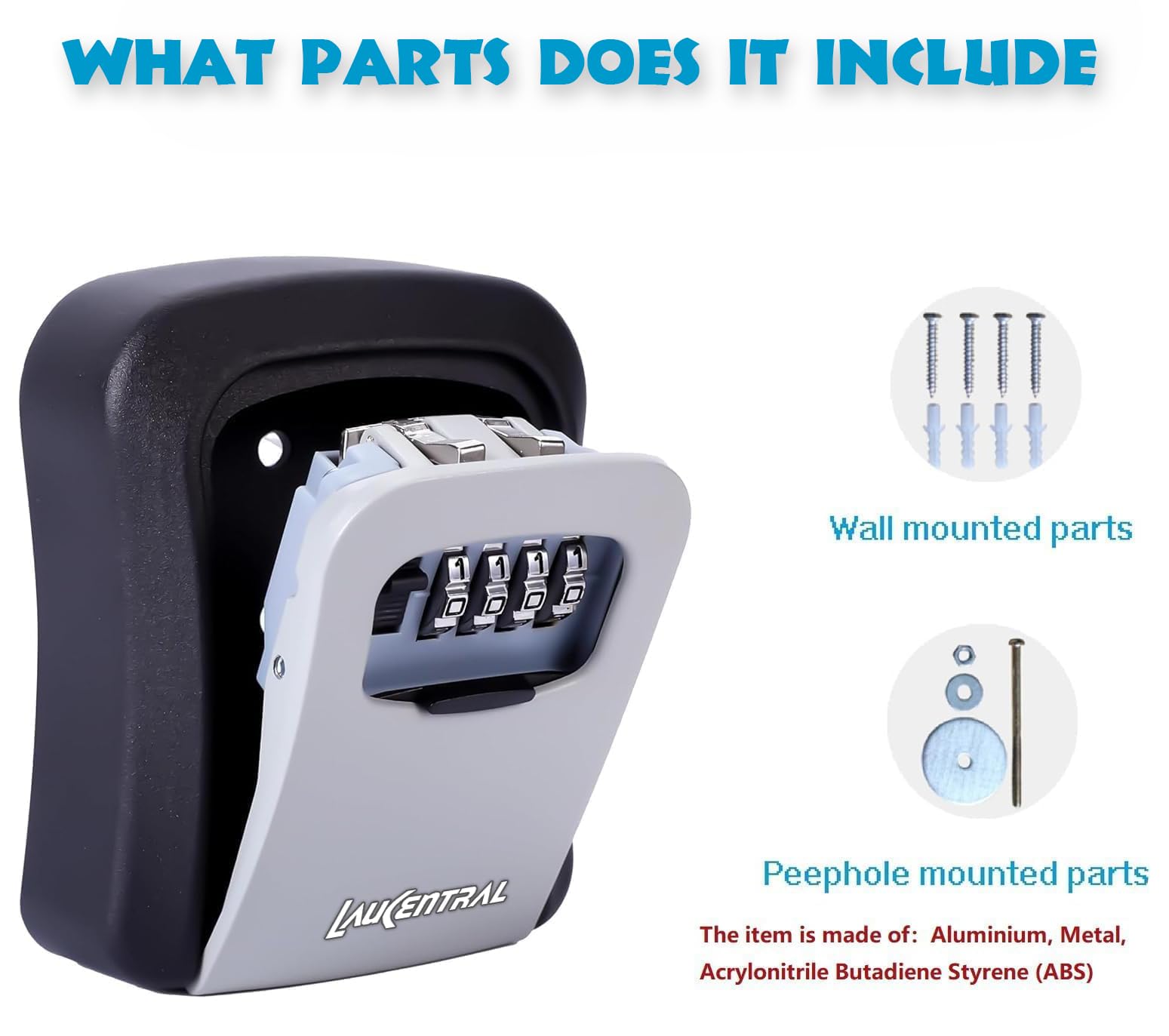 LauCentral Key Safe Wall Mounted - 4 Digit Combination Lock | Weatherproof ABS + Metal Build 4