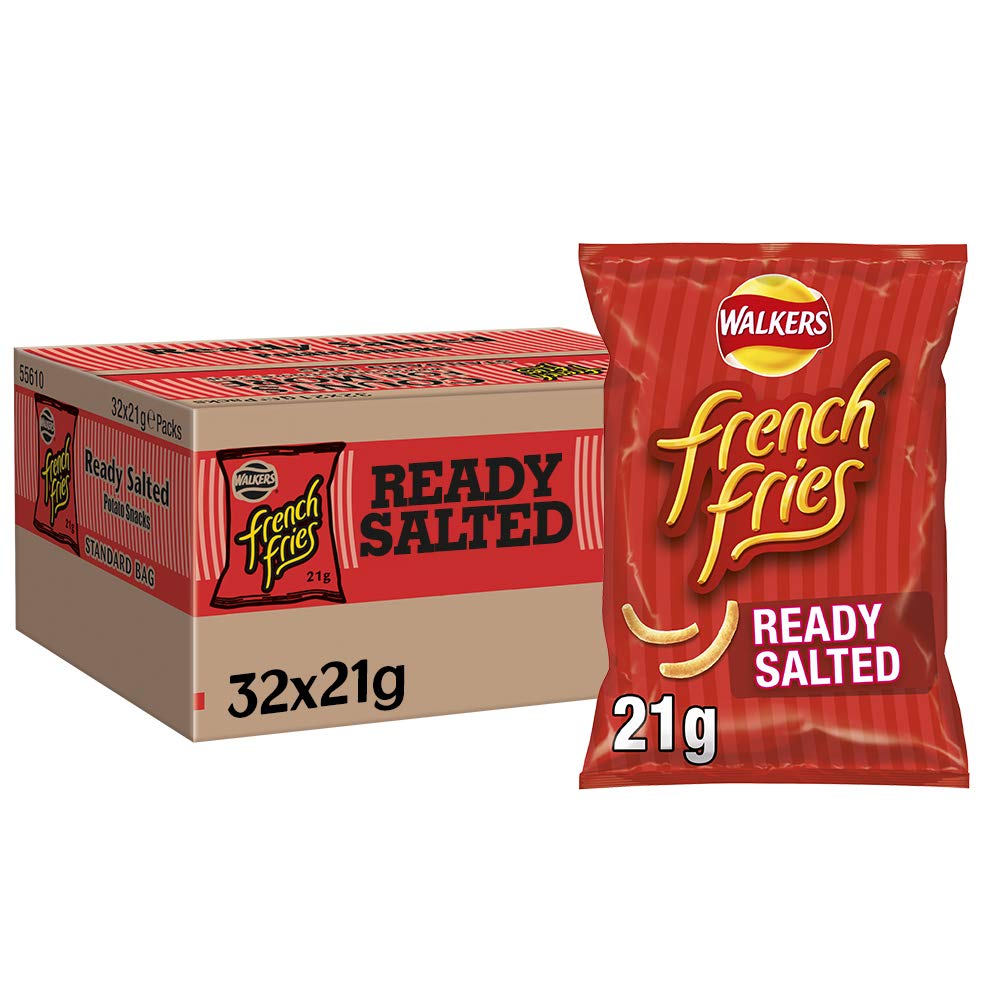 Walkers French Fries Ready Salted Crisps - 21g Snack Packs | Case of 32 | 30% Less Fat