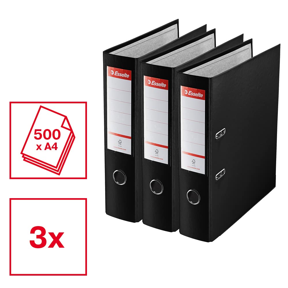 Esselte A4 Lever Arch File, 3-Pack, 550 Sheets Capacity, Durable PP Plastic 2