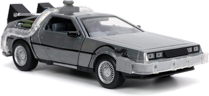 Jada Toys Time Machine Back to The Future 1:24 Scale Die-Cast Vehicle - Silver, LED Light, Ages 8+