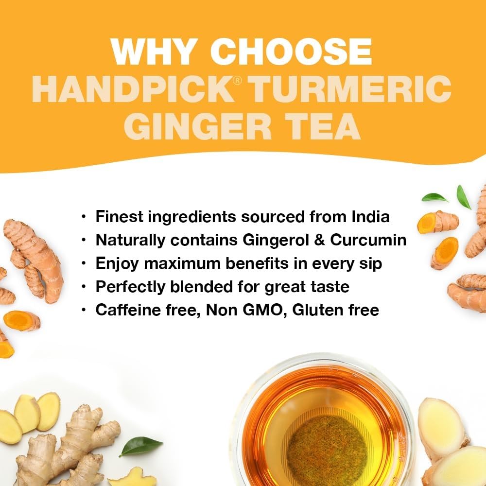HANDPICK - Turmeric Ginger Tea Bags (100 Herbal Tea Bags) Caffeine Free, Non-GMO, Eco-Conscious Packaging 3
