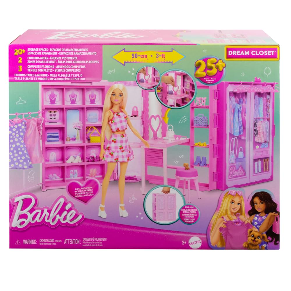 Barbie Dream Closet Toy Playset with Fashion Doll, 25+ Accessories & Pet Puppy 12