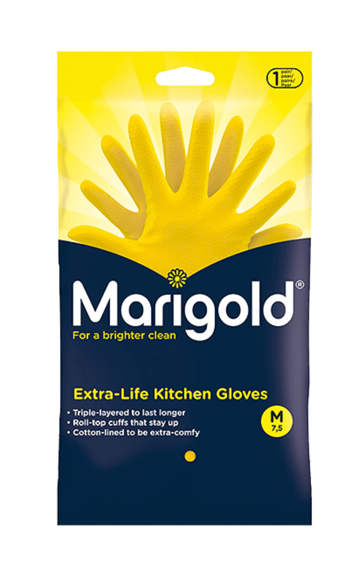 Marigold Cleaning Gloves - Triple-Layered Durability | Cotton-Lined Comfort | Yellow | Adult Medium 1