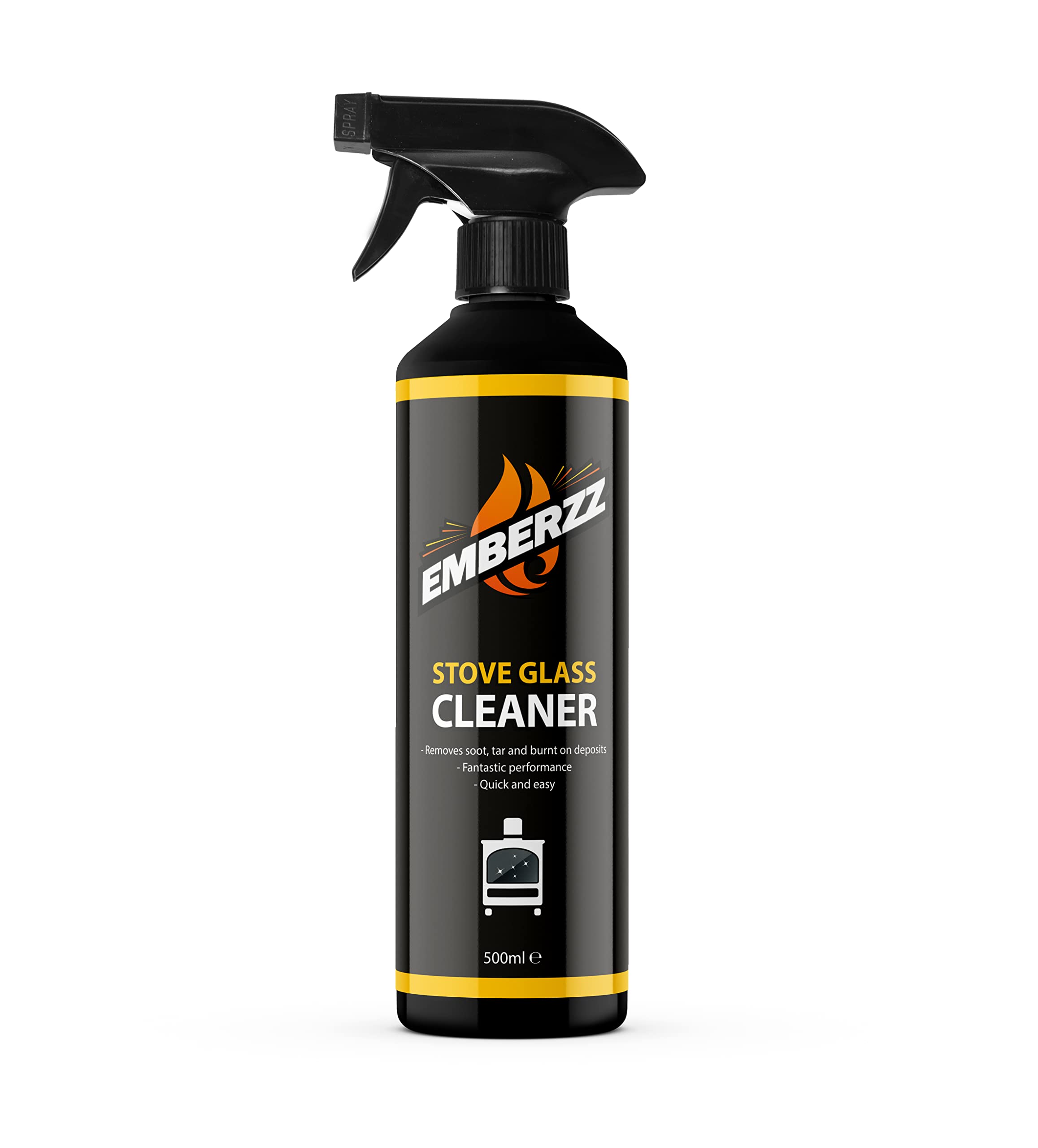 Emberzz Stove Glass Cleaner - Dissolves Soot, Grease & Tar | 500 ml Trigger Spray