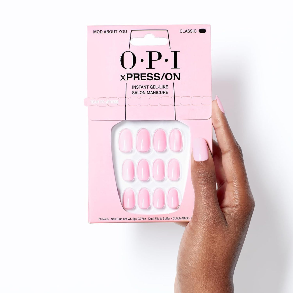 OPI xPRESS-ON Mod About You Press-On Nails - 30 Pieces, Light Pink, Short Round