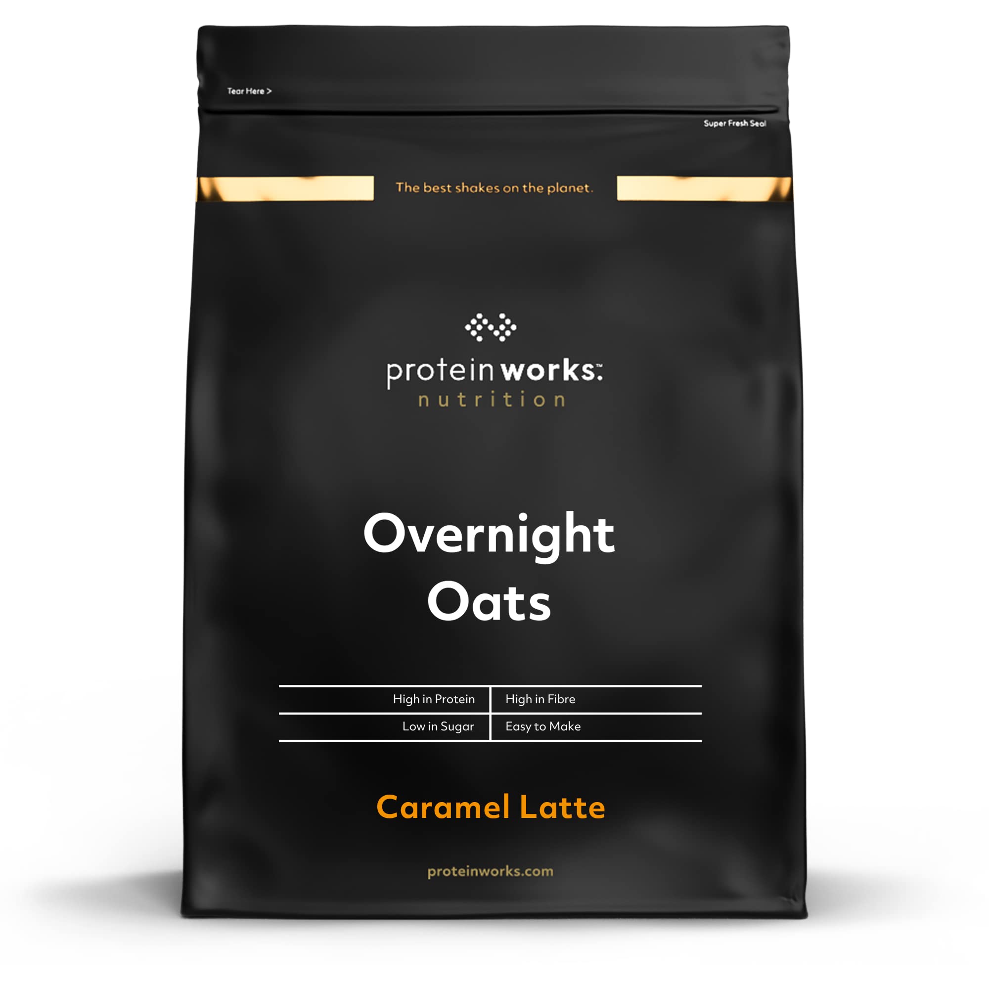 Protein Works Overnight Oats - Caramel Latte High Protein Breakfast, Low Sugar, Low GI Oats with Chia & Flax Seeds, 1 Kg