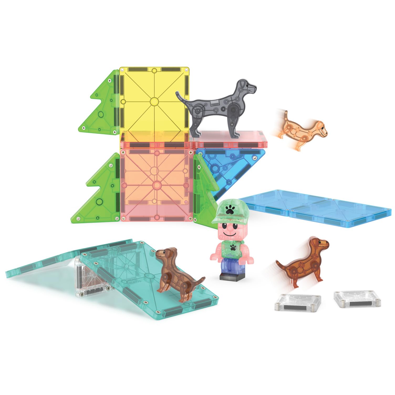 MAGNA-TILES Puppy Park 27-Piece Magnetic Construction Set - Building Toys for Kids 3+
