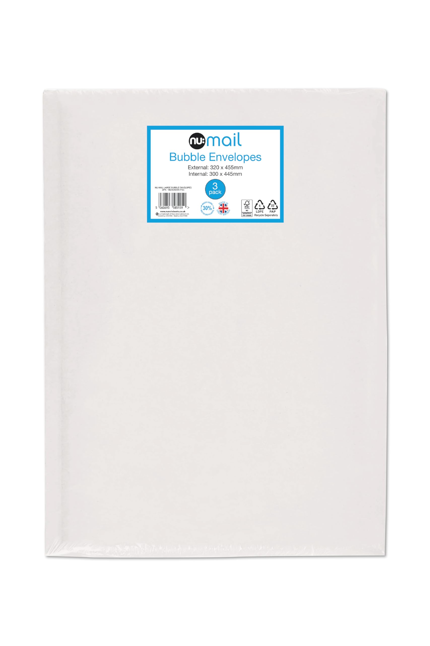 nu: Large Padded Bubble Envelope Mailers - 3 Pack | Self-Seal Protective Packaging | White