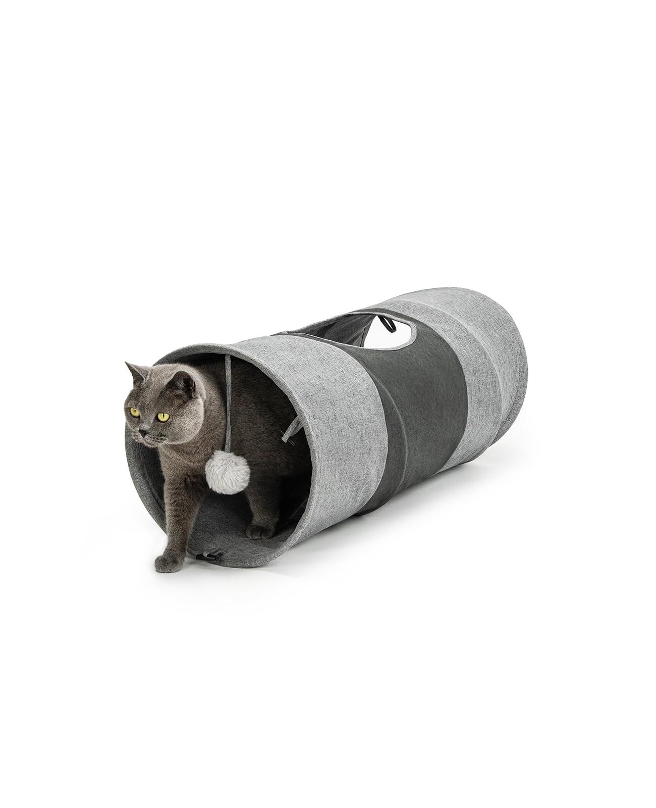 lionto Cat Tunnel with Play Ball - Foldable, Expandable | 30x70 cm | Faux Linen 1