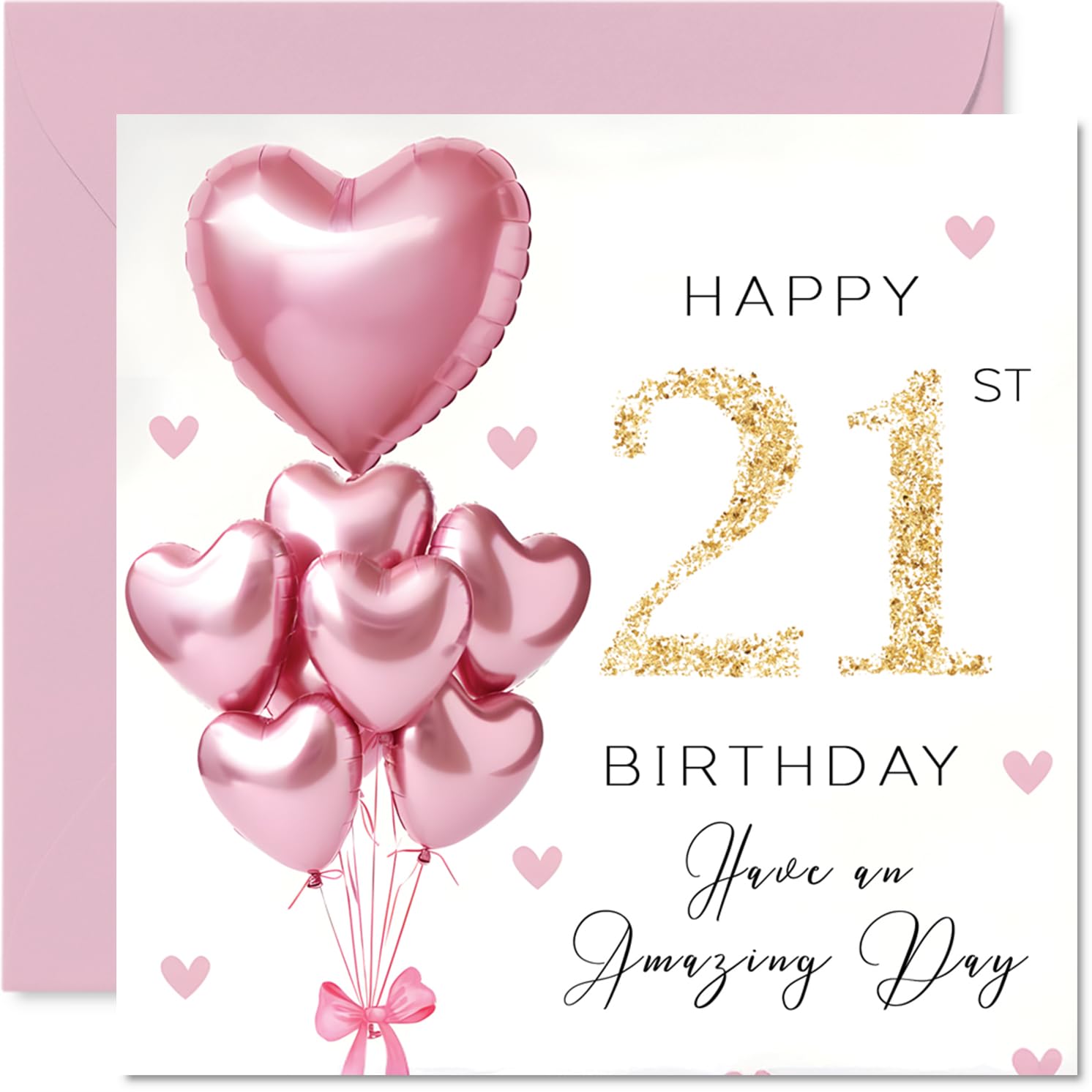 Stuff4 21st Birthday Card for Women - Pink Glitter Balloons | 145mm Square | Blank Inside