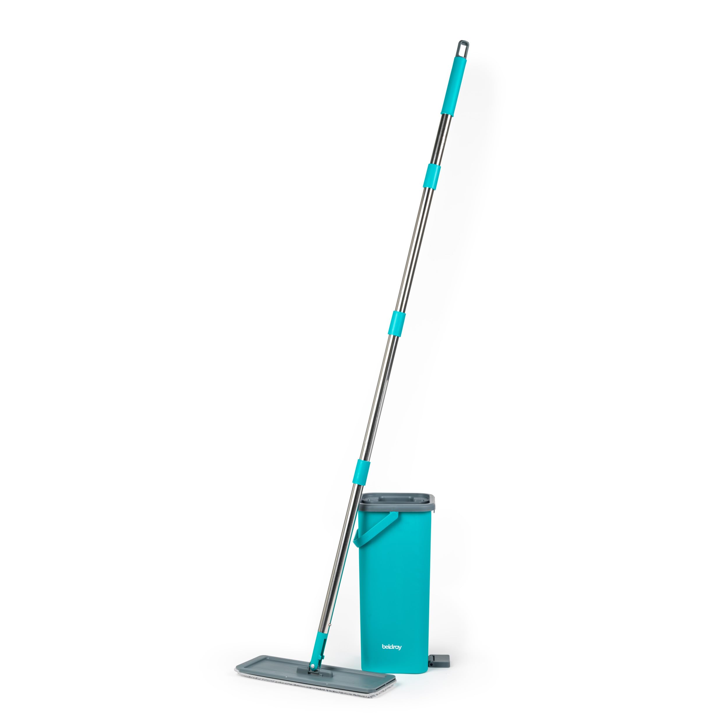 Beldray AntiBac Flat Head Mop & Bucket Set - 5L Capacity | Built-In Wringing | Microfiber Pads