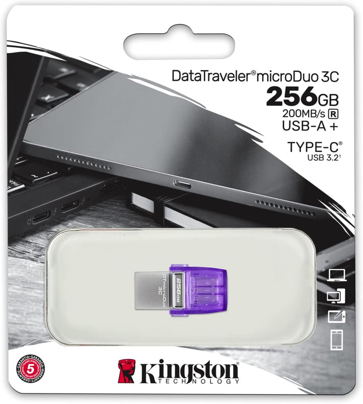 Kingston DataTraveler microDuo 3C USB Flash Drive 128GB, USB 3.2 Gen 1, Dual USB-C and USB-A Connectors