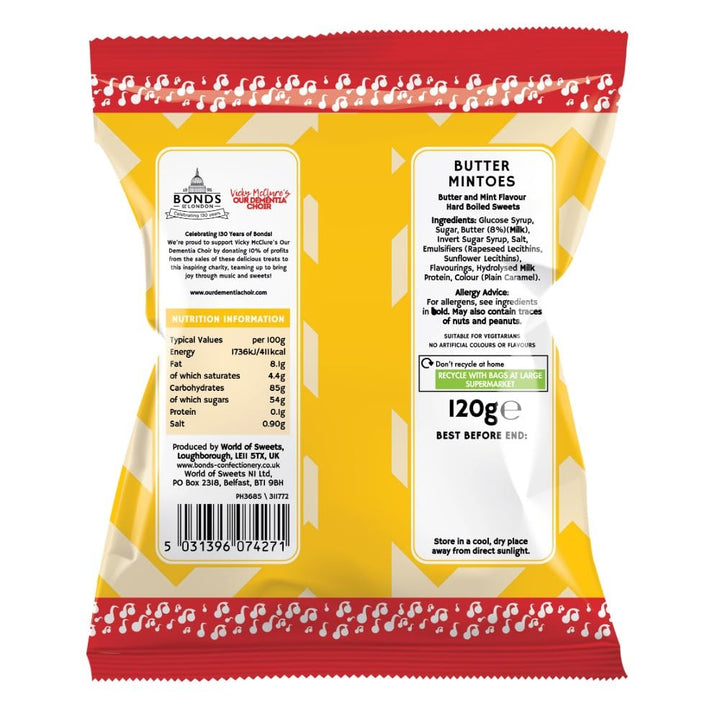 Bonds of London Butter Mintoes, Retro Boiled Sweets, Vegetarian Friendly, 120g (Pack of 12)