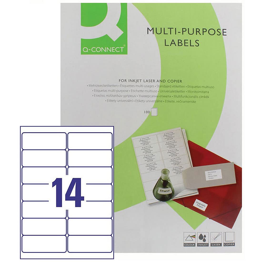 Q-Connect Multipurpose Labels - 99.1x38.1mm, White, 1400 Pack | 14 Labels/Sheet 2