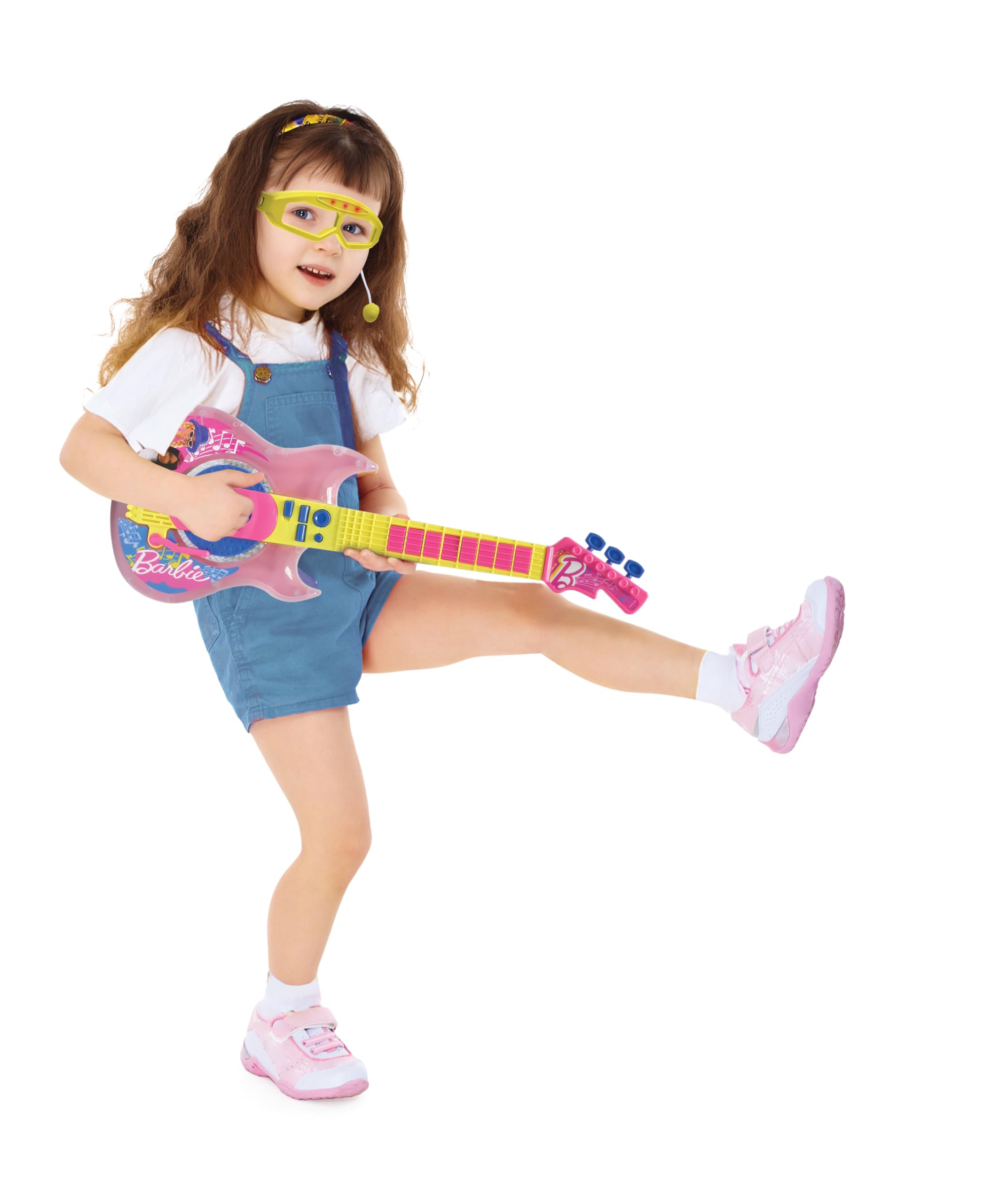 Barbie Electronic Guitar with Microphone & Glasses - 2 Play Modes, Light Effects, Pink/Yellow 10