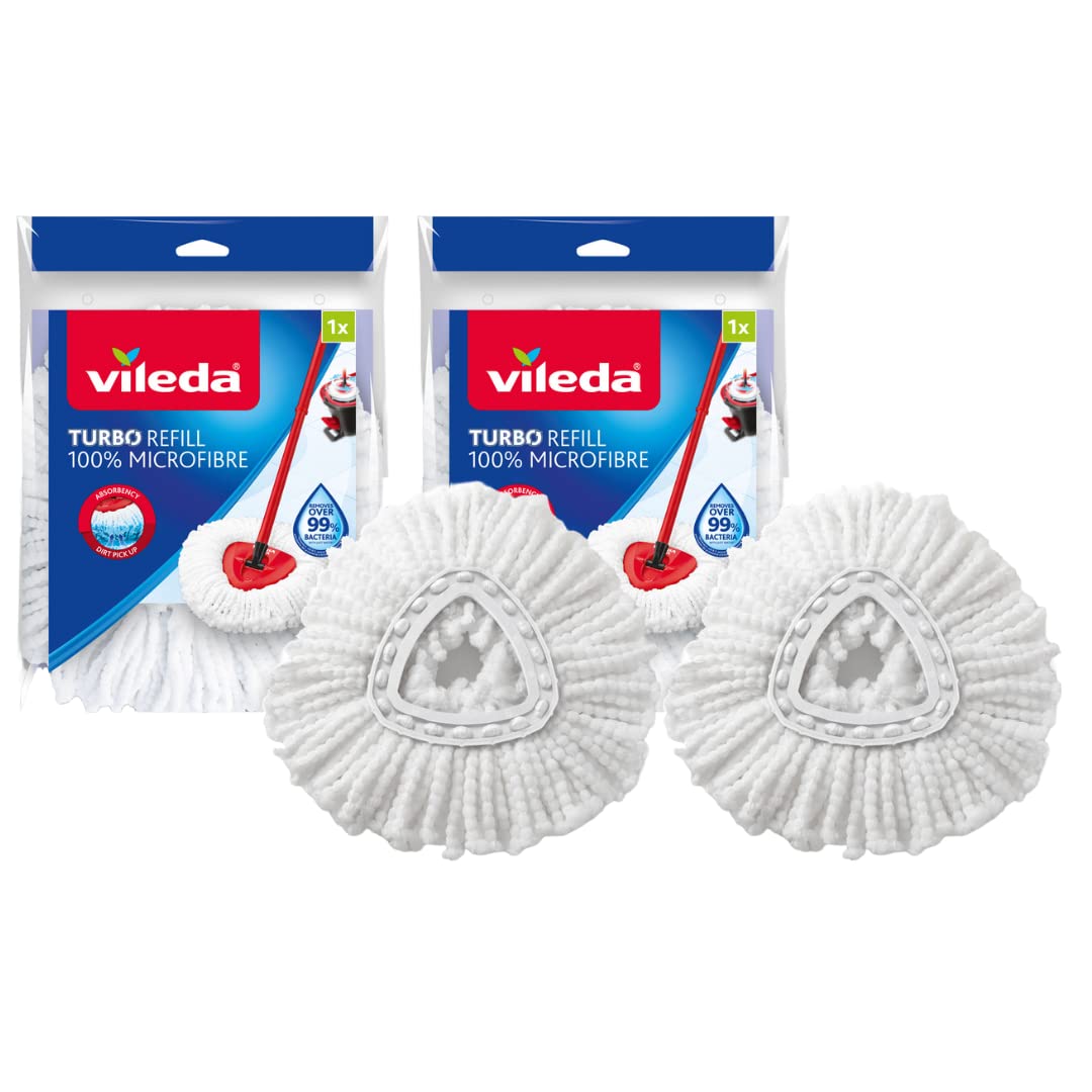 Vileda Turbo Spin Mop Refill - Twin Pack | Removes 99% Bacteria with Water | Lasts 6 Months