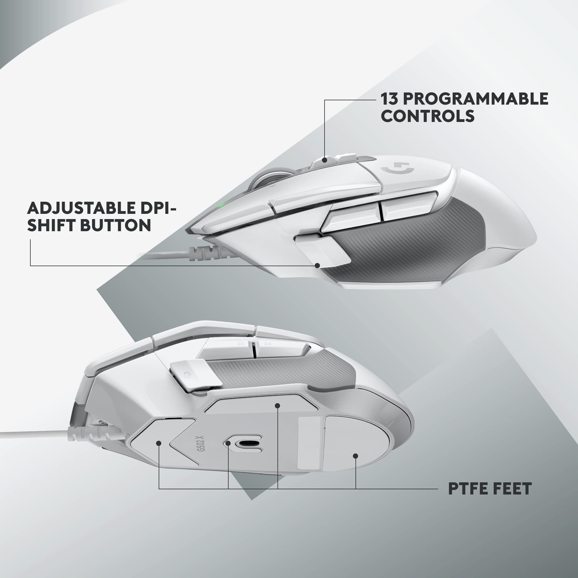 Logitech G G502 X Wired Gaming Mouse - White - 910-006146 - LIGHTFORCE Hybrid Optical-Mechanical Switches